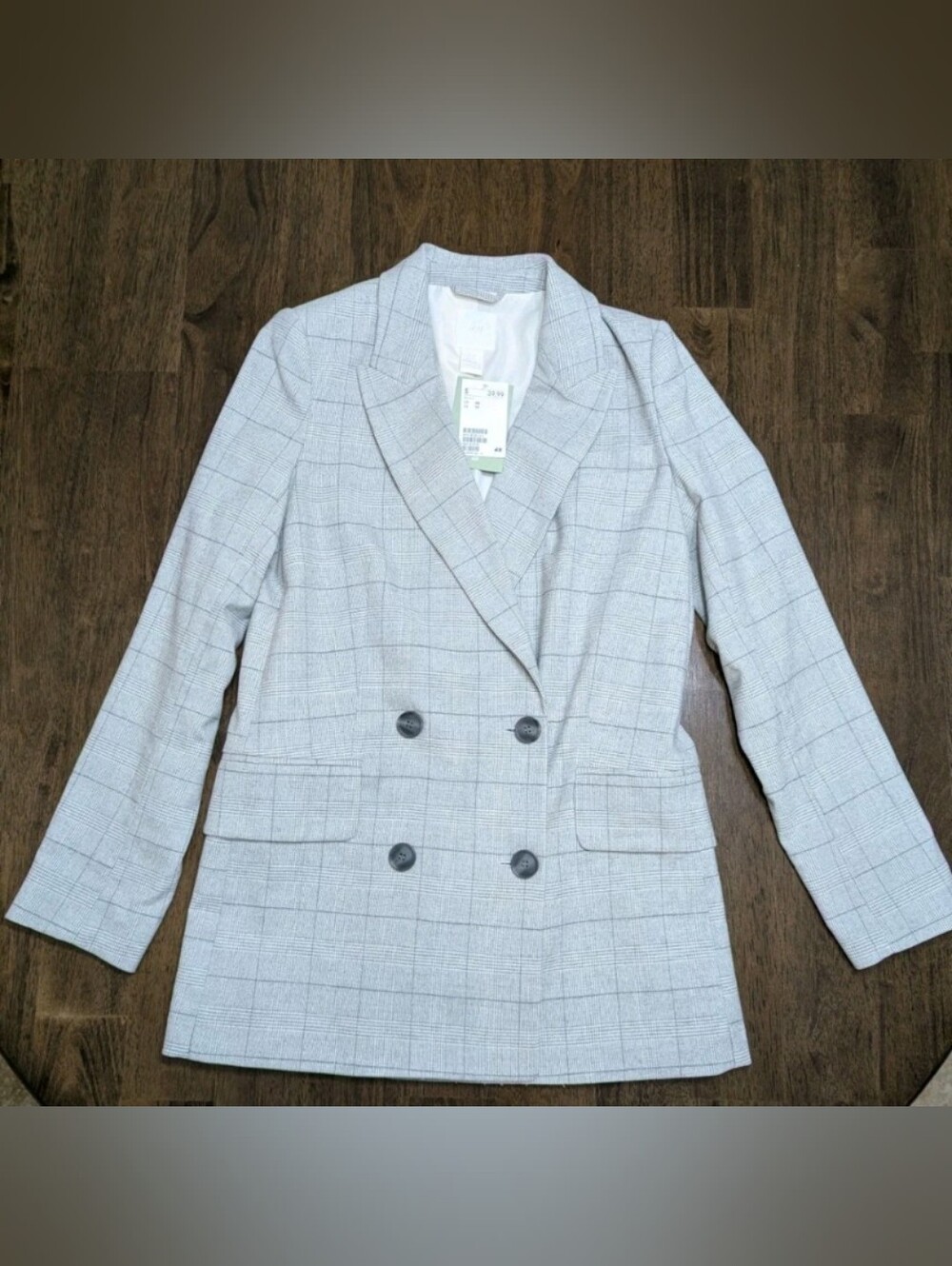 H&M Women’s Plaid Blazer - Light Grey Double Breasted Size XS - NWT